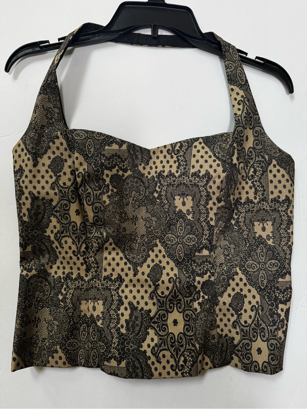 Maggy London Black Tan Sparkle Lace Brocade Corset Sweetheart Halter Top NWT 10